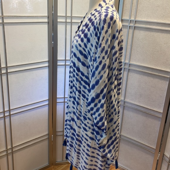 MUDPIE Swim Cover or Kimono Blue and White OS with tassels - Picture 4 of 5
